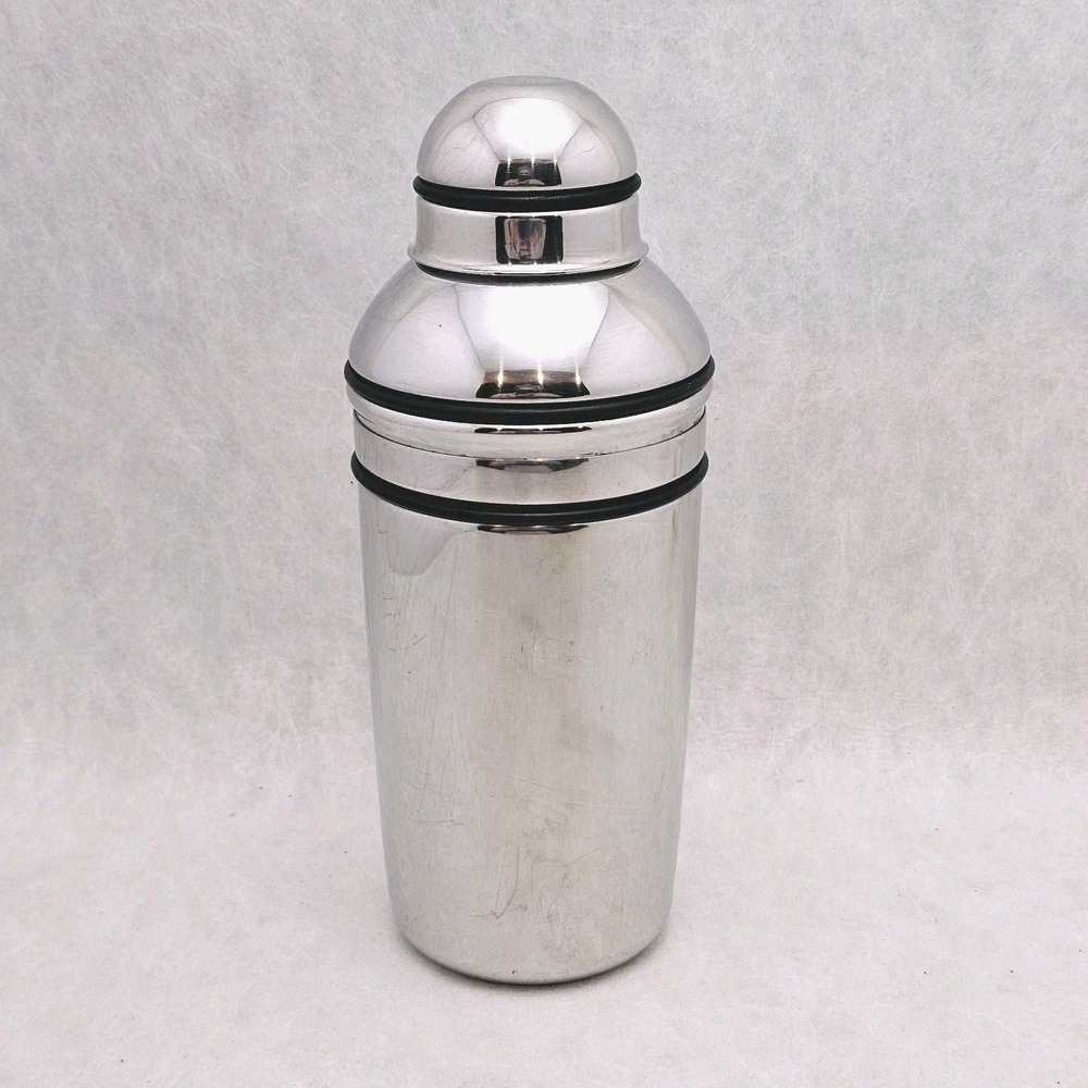 VTG Oneida 16 oz Mirrored Stainless Steel 3 Piece Cocktail Shaker w Black Trim